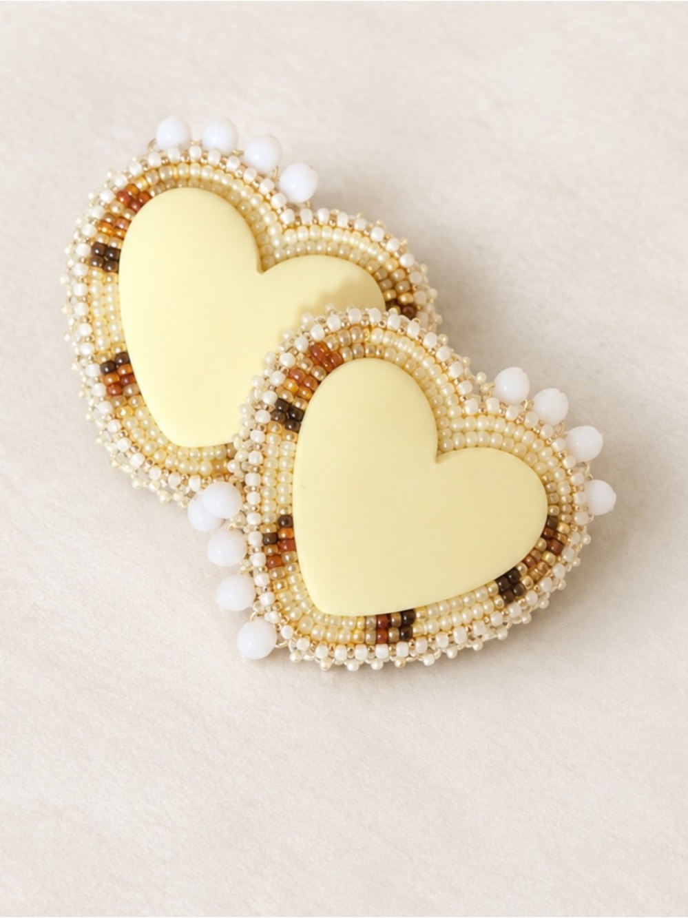 Yellow Heart Bead Embellished Women's Earrings